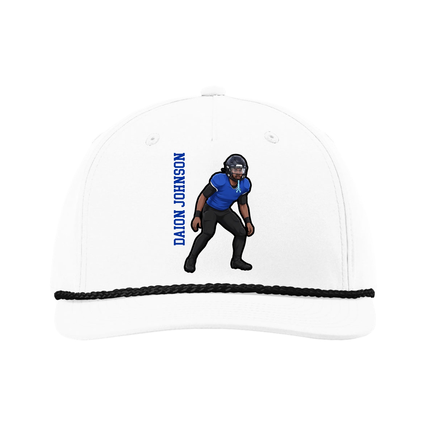 Five-Panel Classic Rope Cap — Name Vertical in White