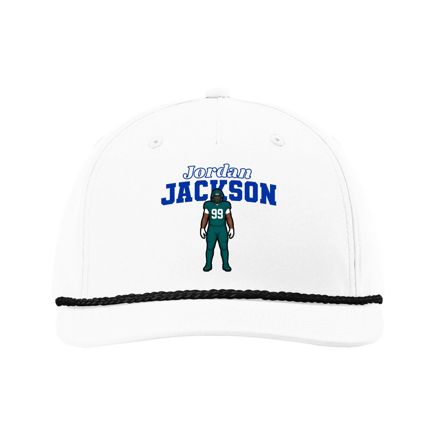 Five-Panel Classic Rope Cap — Name Arch in White