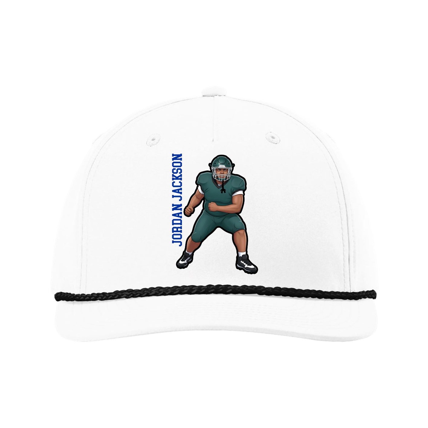 Five-Panel Classic Rope Cap — Name Vertical in White