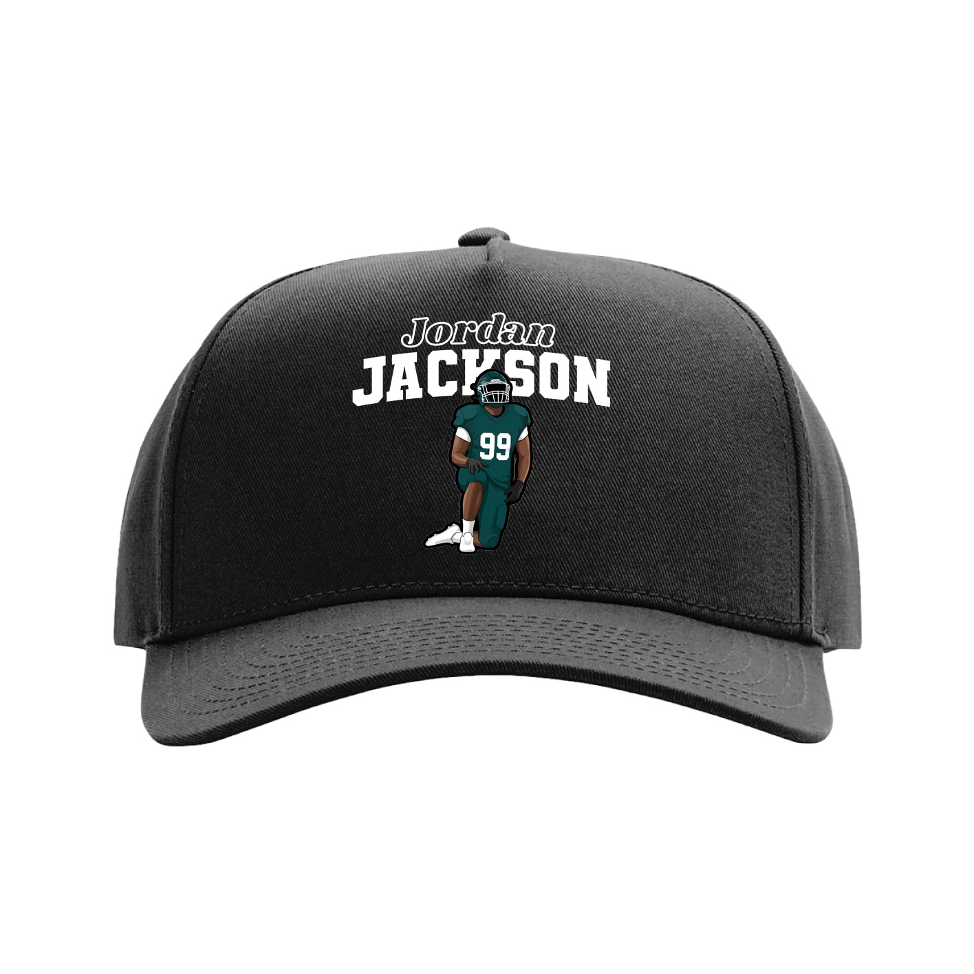 Full Fabric Five-Panel Champ Cap — Name Arch in Black