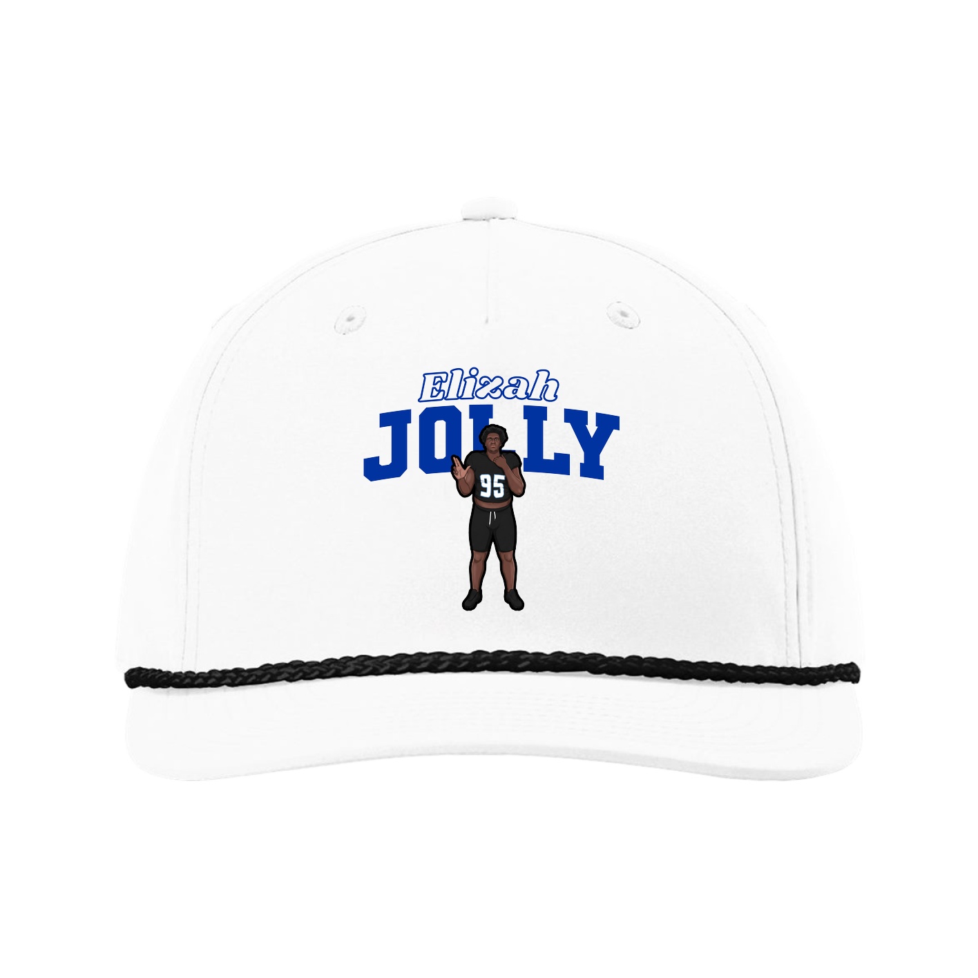 Five-Panel Classic Rope Cap — Name Arch in White