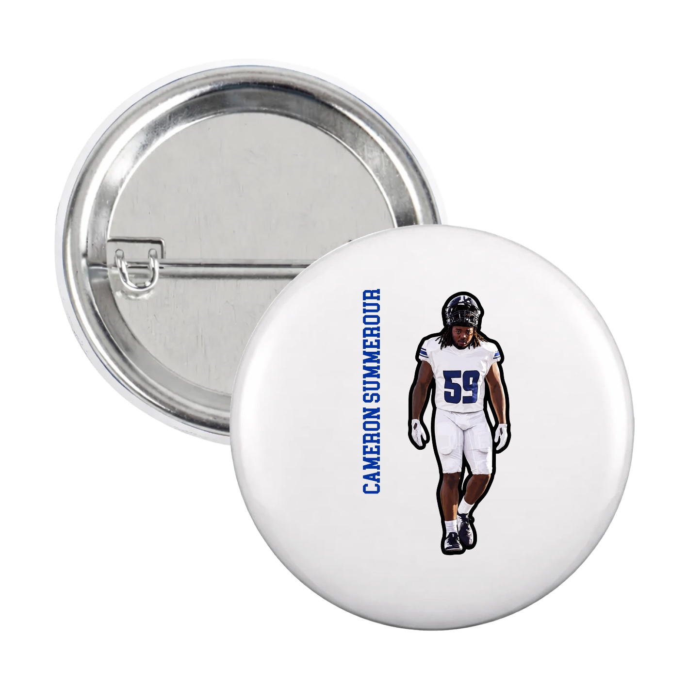 Game Day Button — Name Vertical in White
