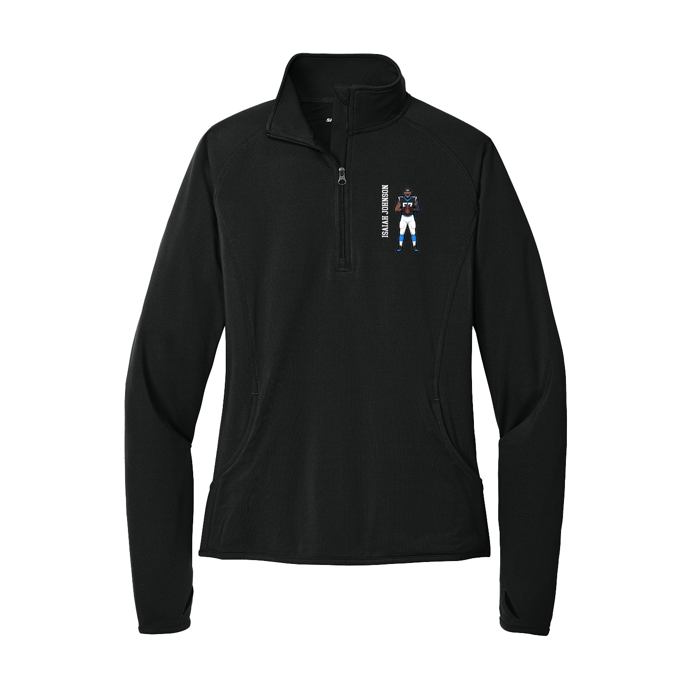 Women's Q-Zip Pullover — Name Vertical in Black