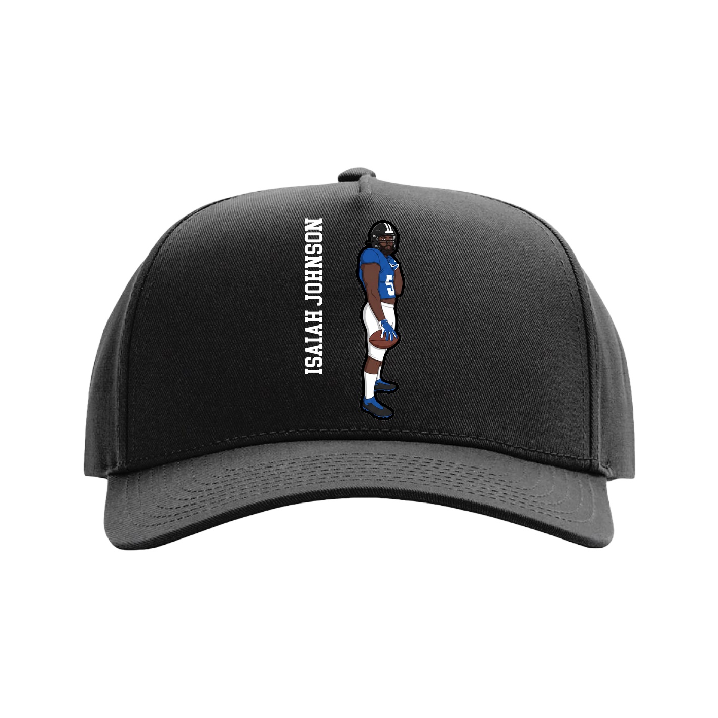 Full Fabric Five-Panel Champ Cap — Name Vertical in Black
