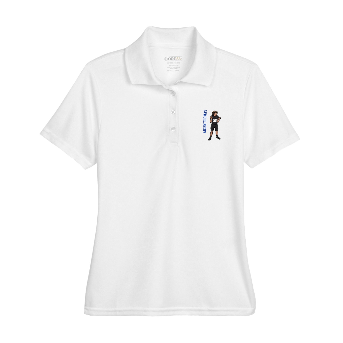 Womens Performance Polo — Name Vertical in White