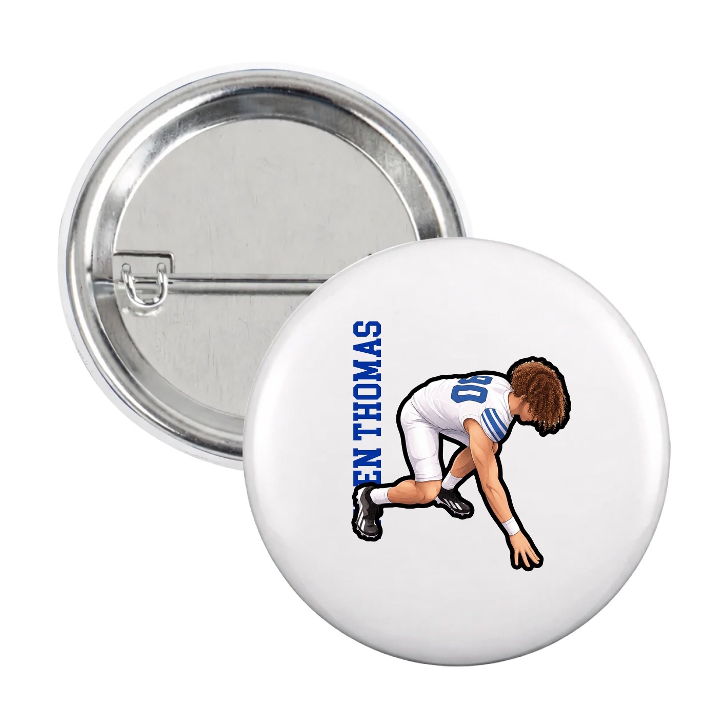 Game Day Button — Name Vertical in White