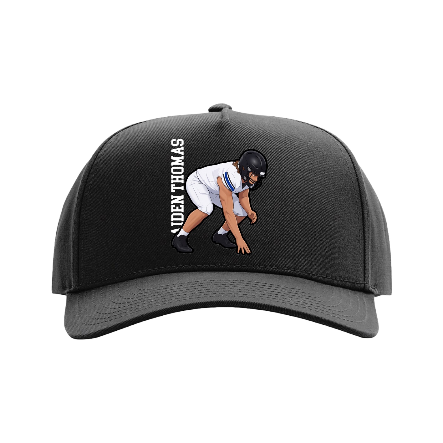 Full Fabric Five-Panel Champ Cap — Name Vertical in Black