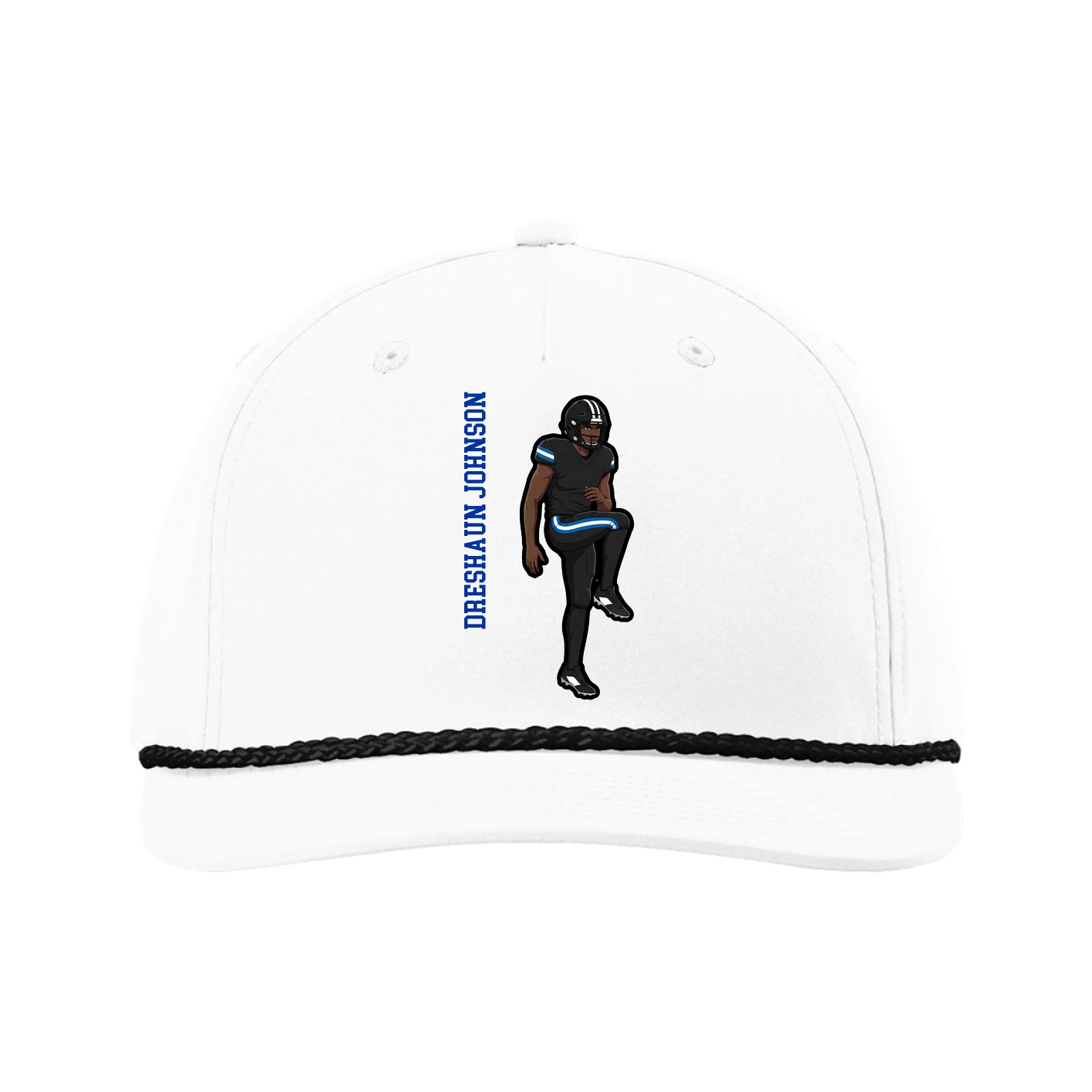 Five-Panel Classic Rope Cap — Name Vertical in White