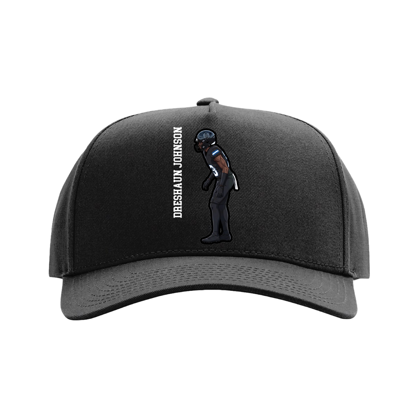 Full Fabric Five-Panel Champ Cap — Name Vertical in Black