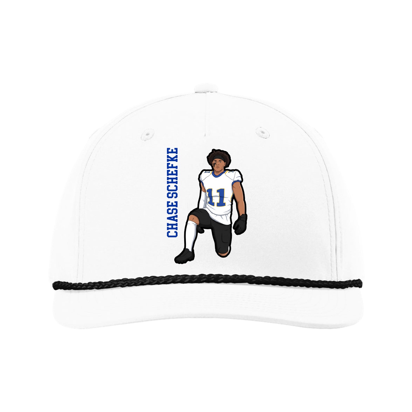 Five-Panel Classic Rope Cap — Name Vertical in White