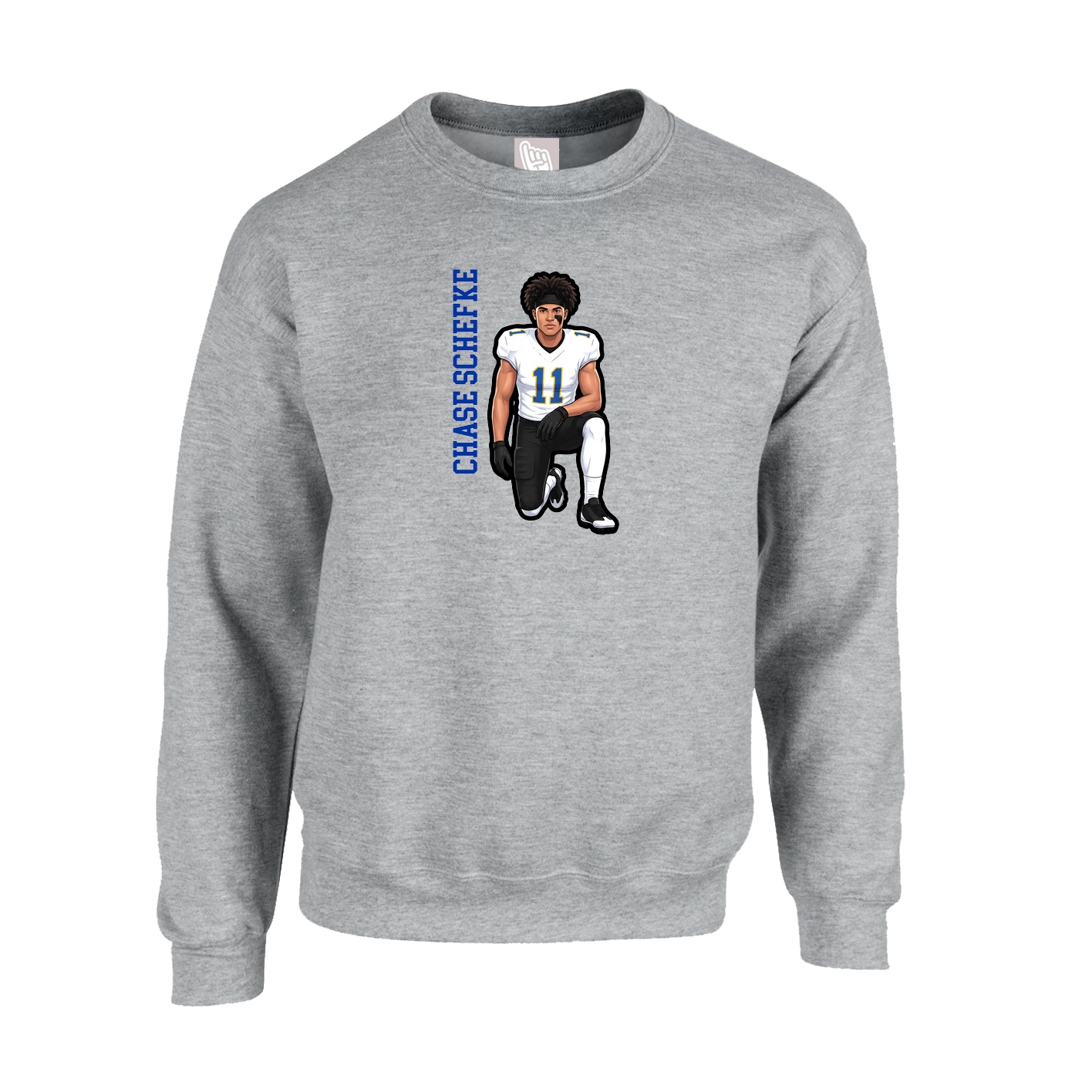 Fleece Crew — Name Vertical in Grey