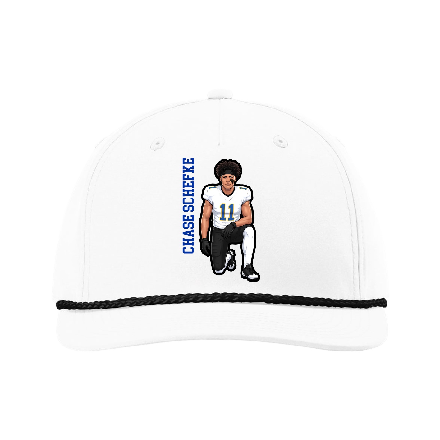 Five-Panel Classic Rope Cap — Name Vertical in White