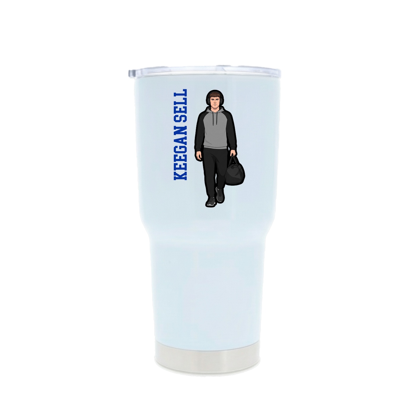 30oz Stainless Steel Tumbler — Name Vertical in White