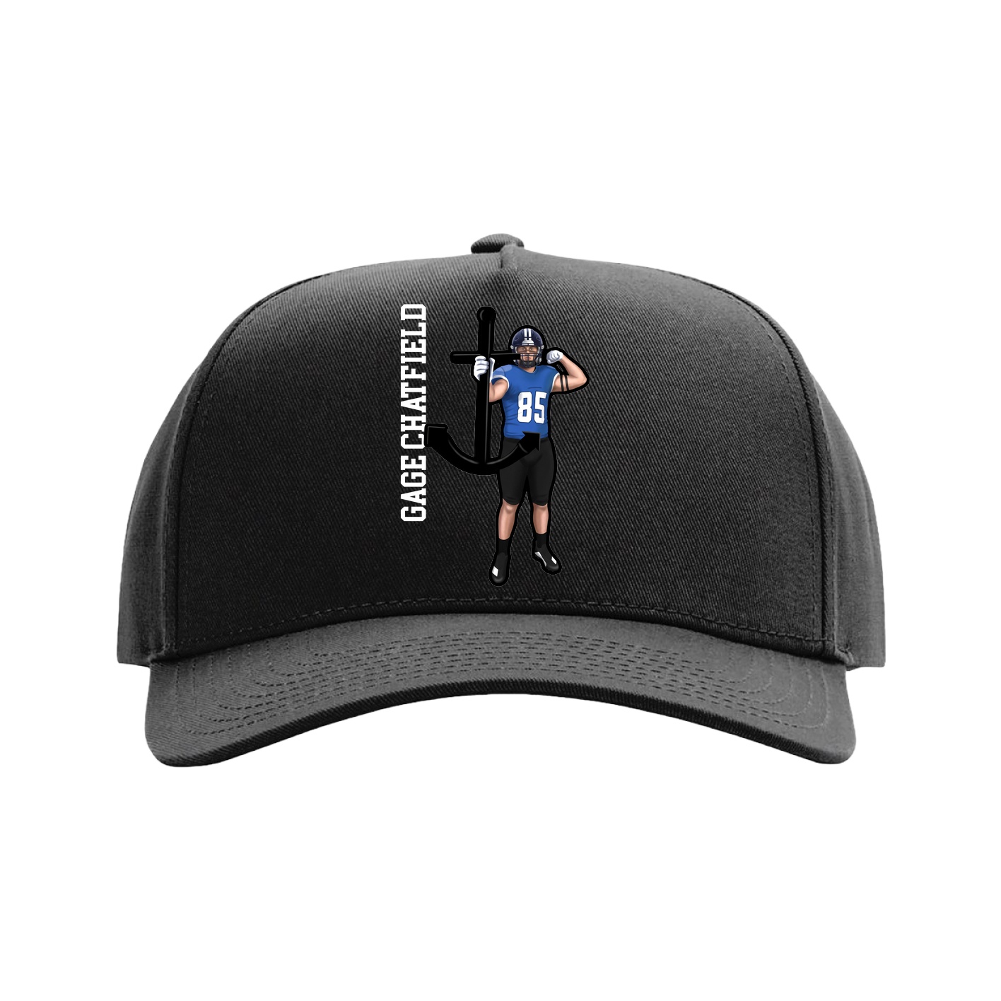 Full Fabric Five-Panel Champ Cap — Name Vertical in Black
