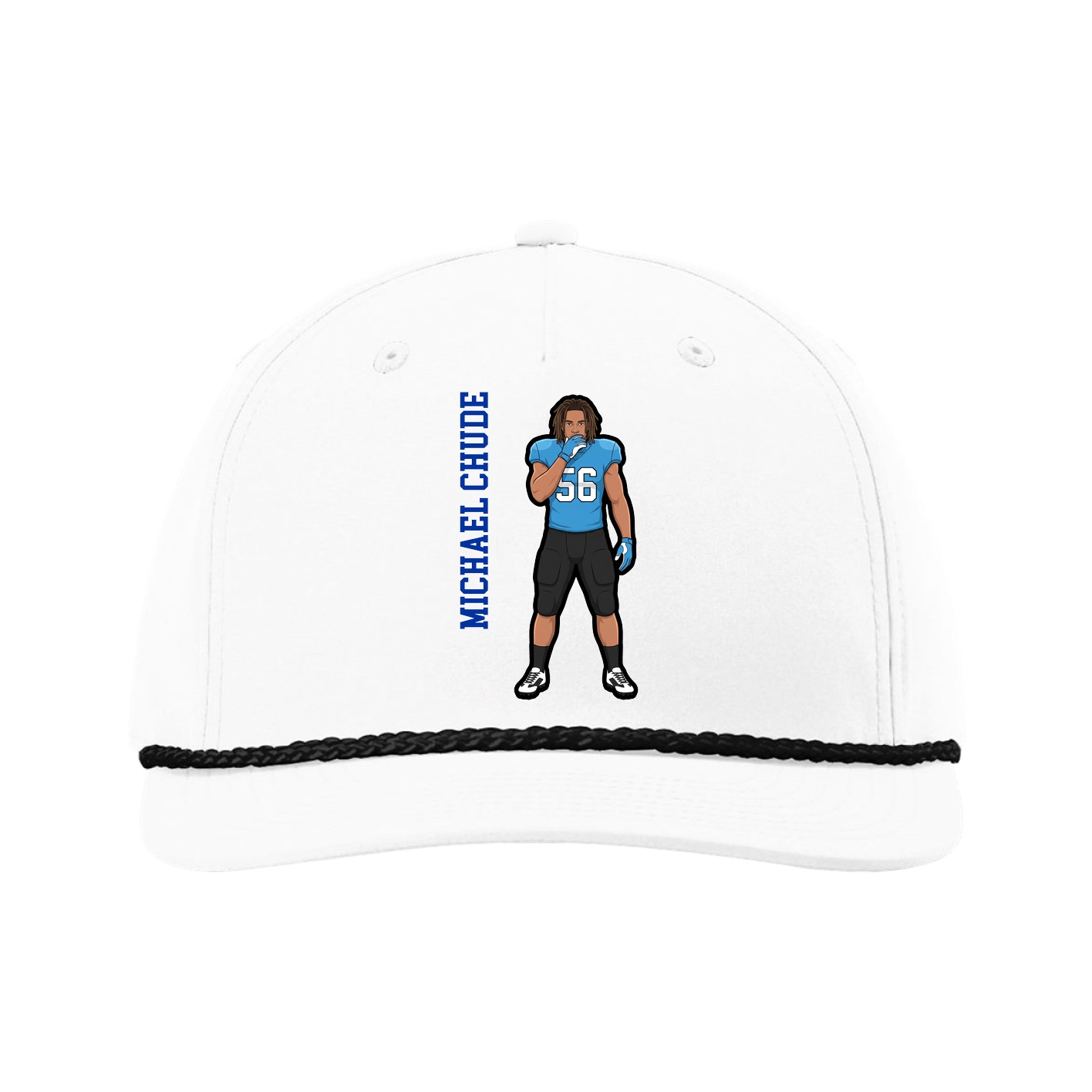 Five-Panel Classic Rope Cap — Name Vertical in White