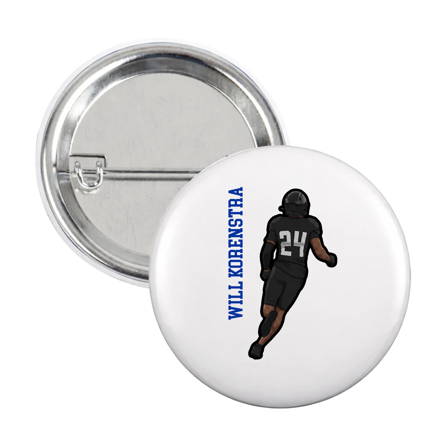 Game Day Button — Name Vertical in White