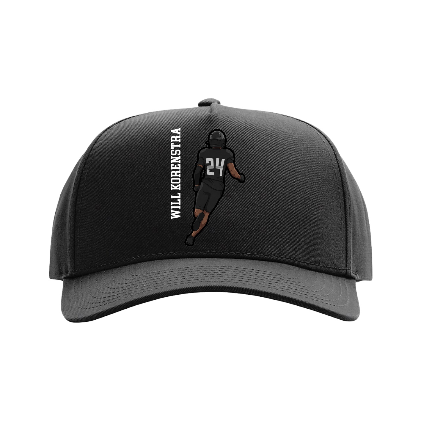 Full Fabric Five-Panel Champ Cap — Name Vertical in Black
