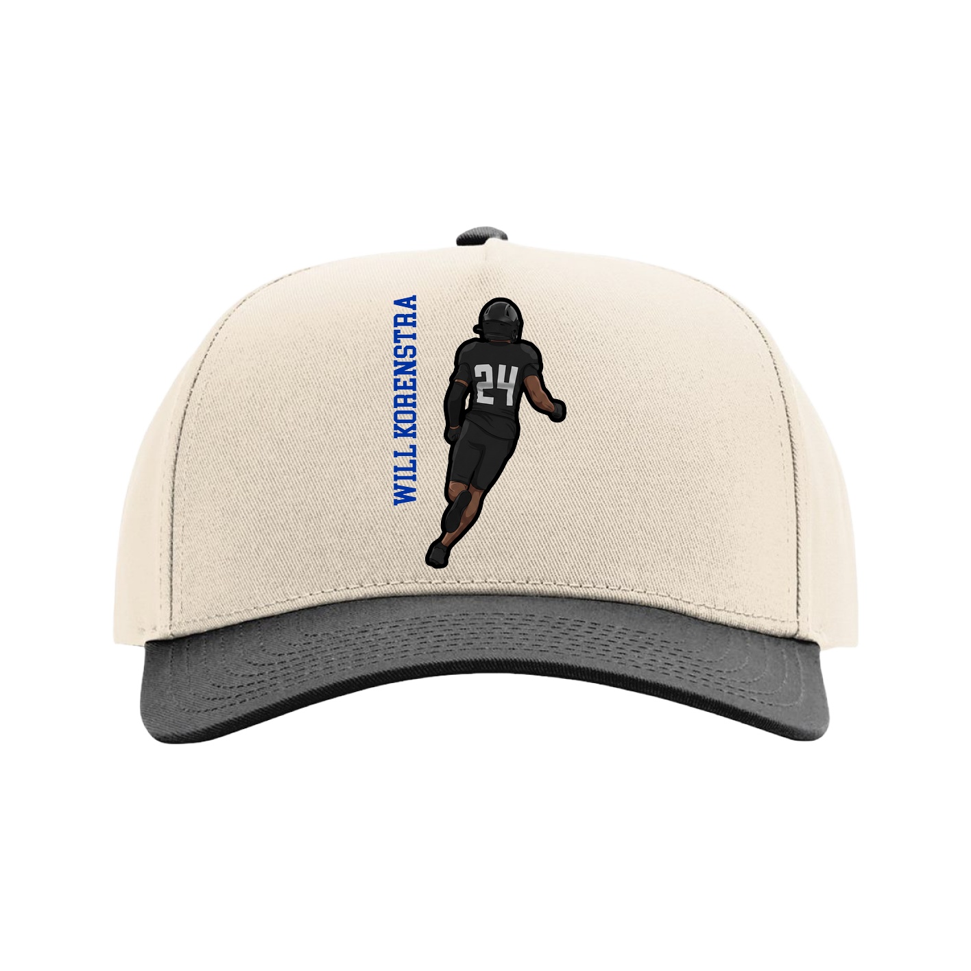 Full Fabric Five-Panel Champ Cap — Name Vertical in Cream/Black