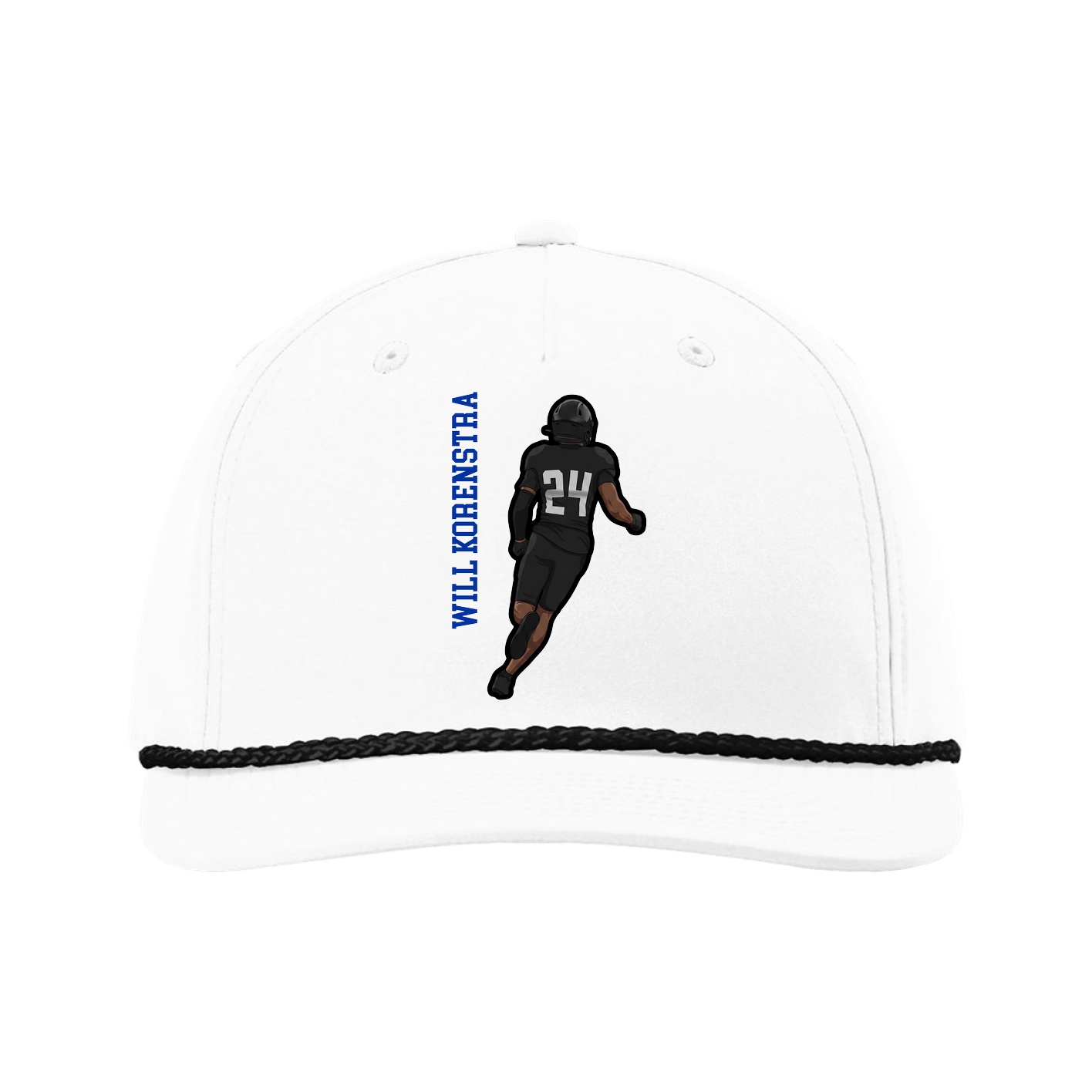 Five-Panel Classic Rope Cap — Name Vertical in White