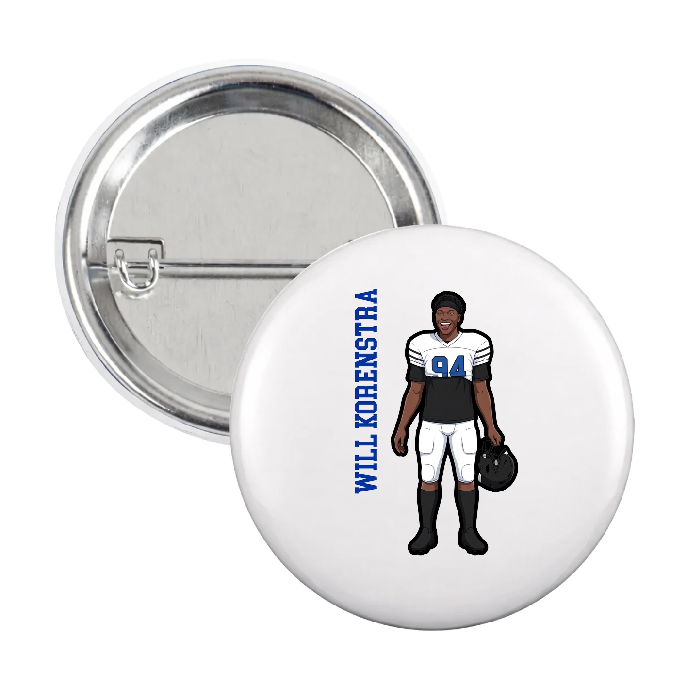 Game Day Button — Name Vertical in White