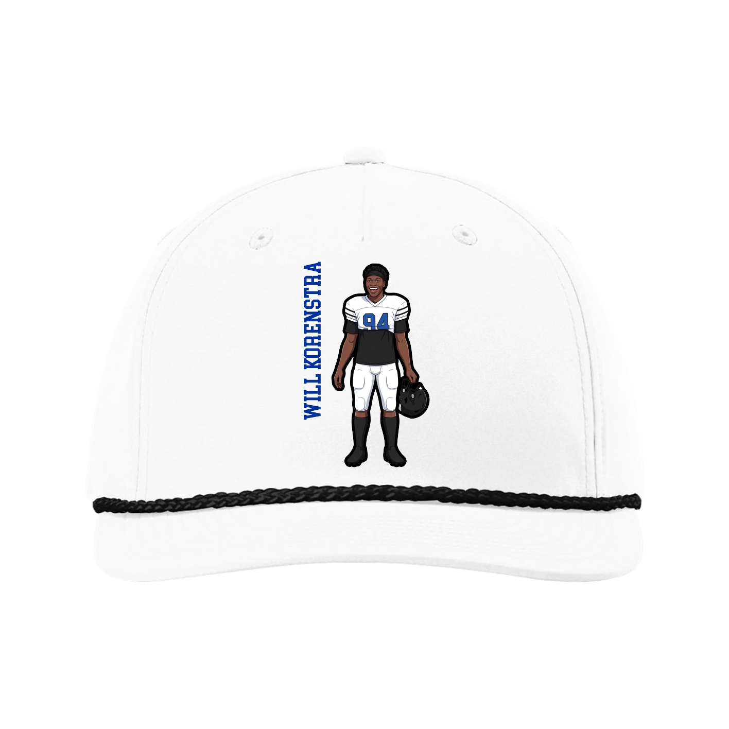 Five-Panel Classic Rope Cap — Name Vertical in White
