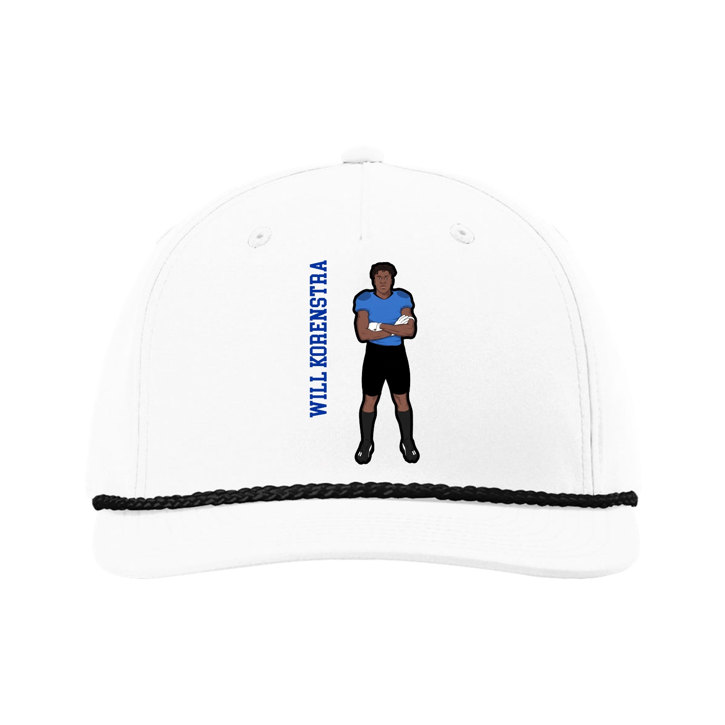 Five-Panel Classic Rope Cap — Name Vertical in White