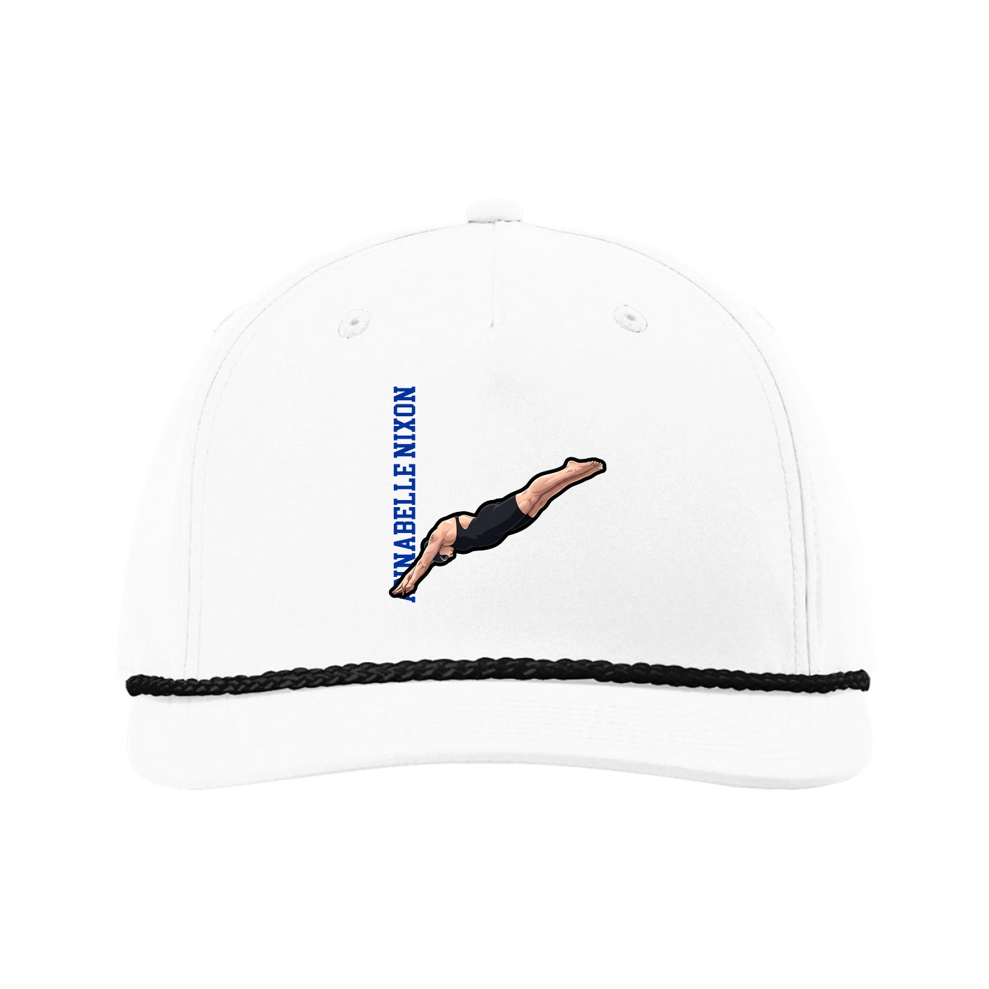 Five-Panel Classic Rope Cap — Name Vertical in White