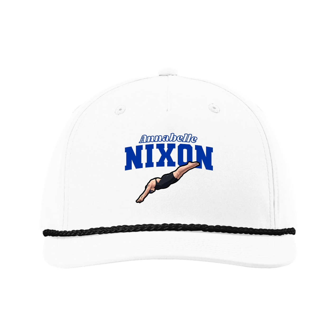 Five-Panel Classic Rope Cap — Name Arch in White