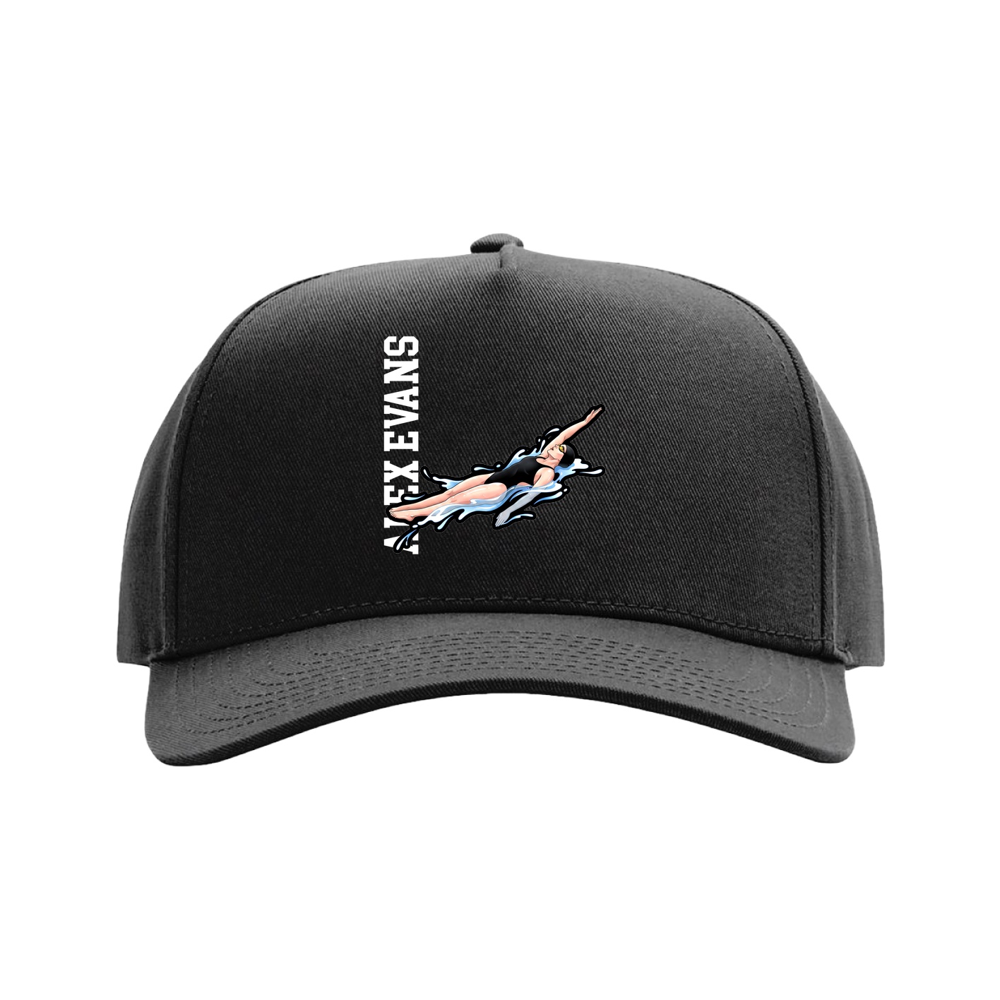 Full Fabric Five-Panel Champ Cap — Name Vertical in Black