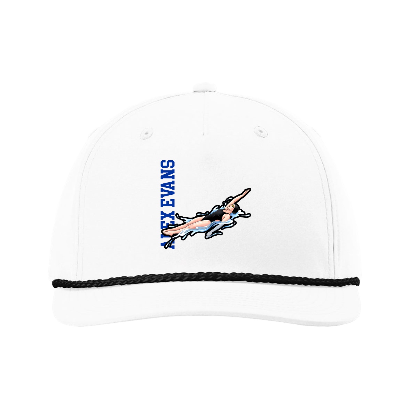Five-Panel Classic Rope Cap — Name Vertical in White