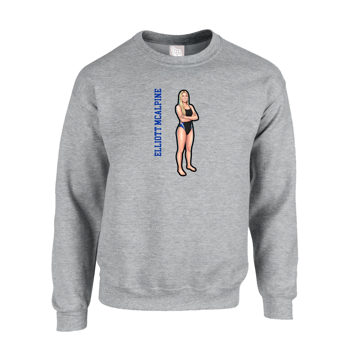 Fleece Crew — Name Vertical in Grey