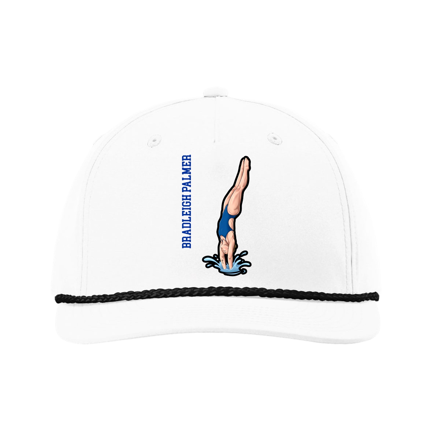Five-Panel Classic Rope Cap — Name Vertical in White