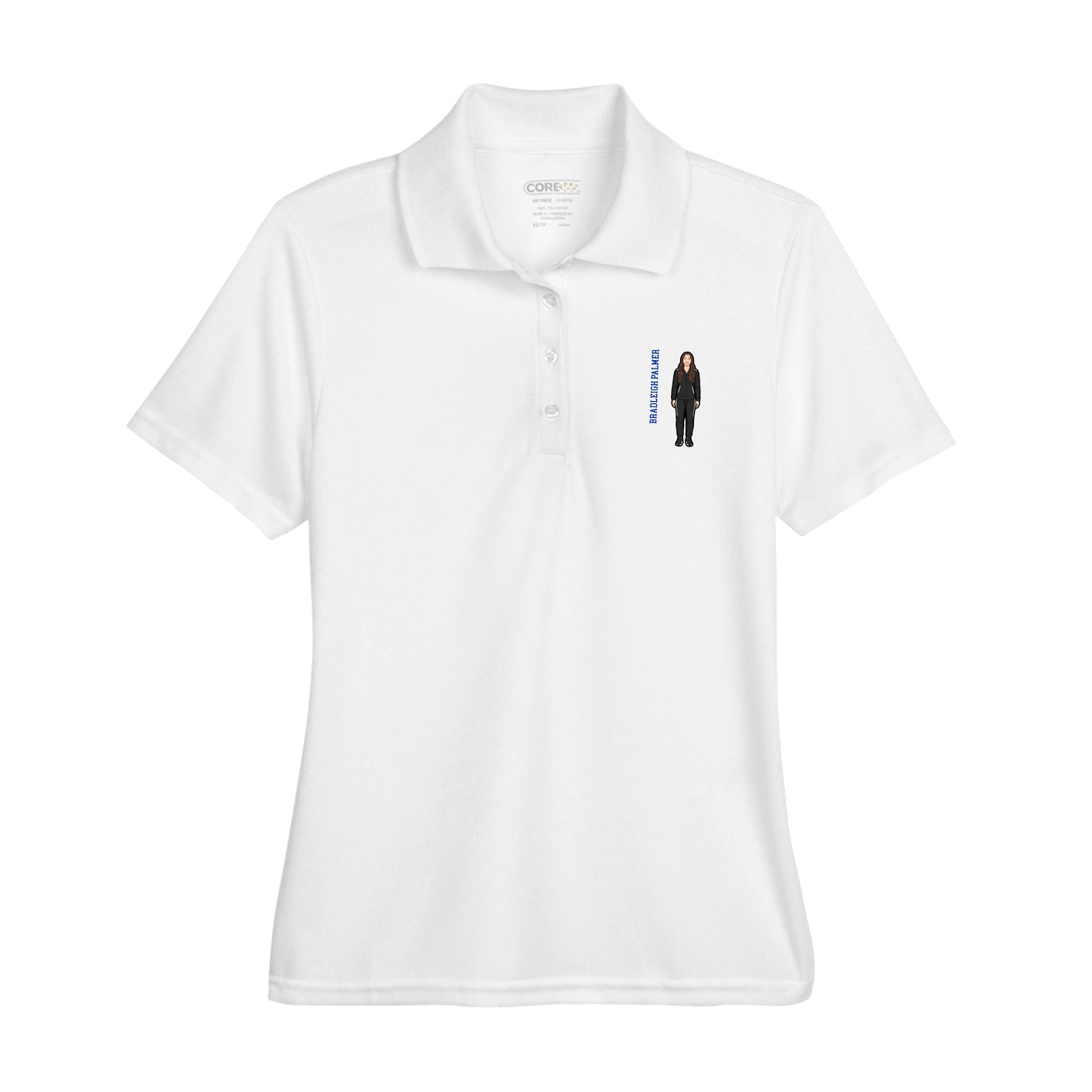 Womens Performance Polo — Name Vertical in White