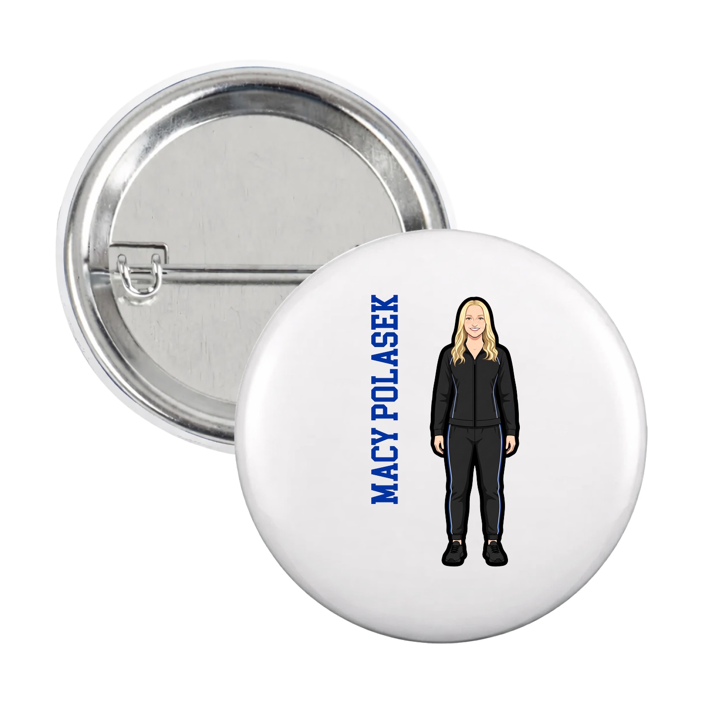 Game Day Button — Name Vertical in White