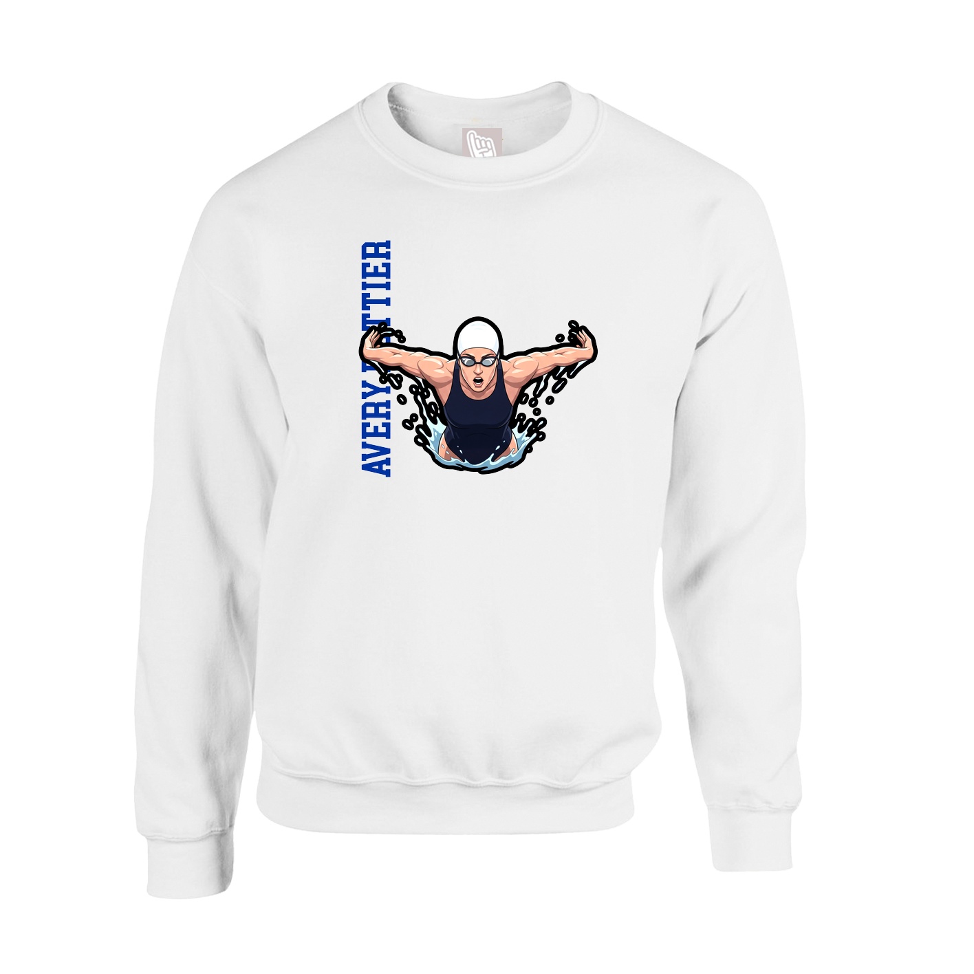 Fleece Crew — Name Vertical in White