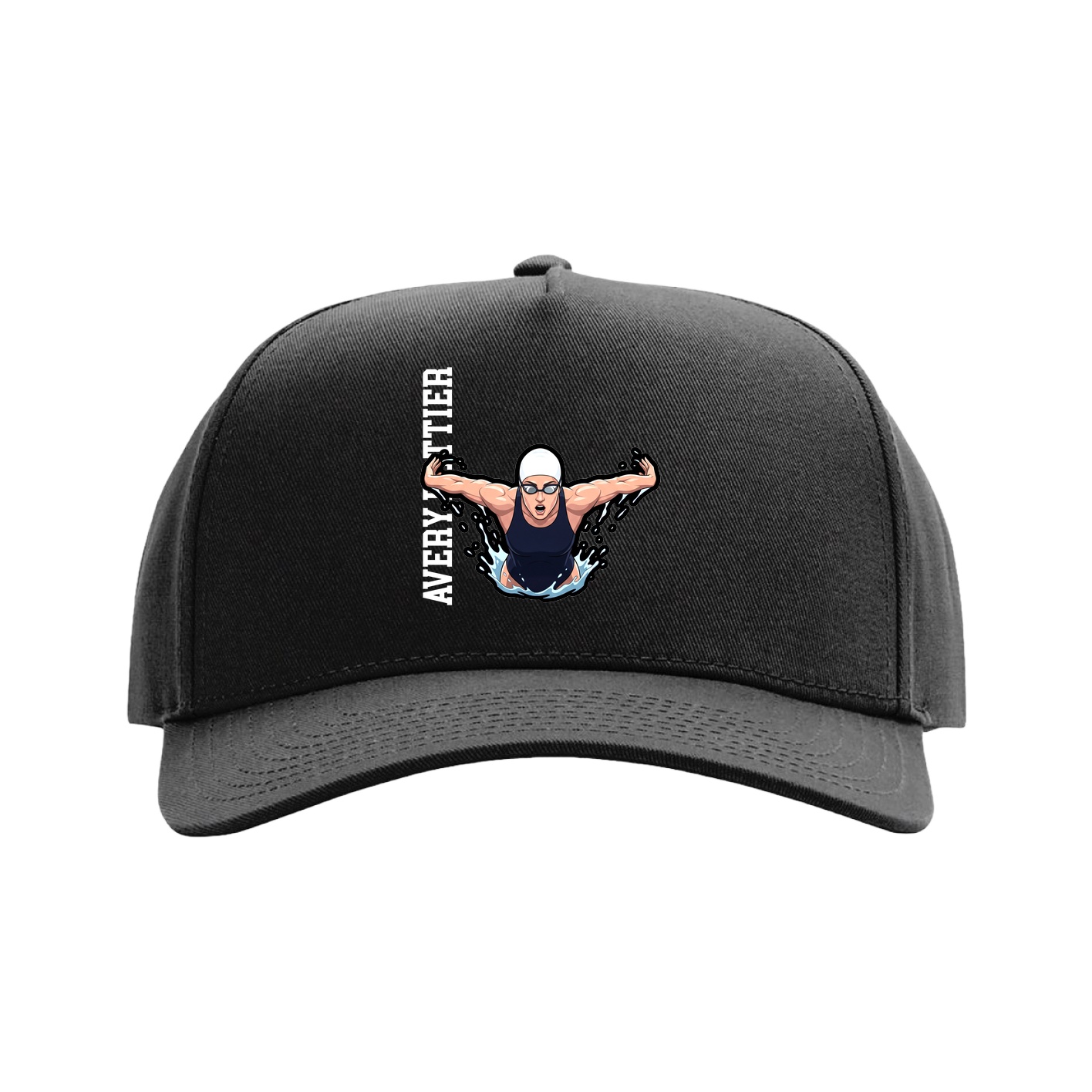 Full Fabric Five-Panel Champ Cap — Name Vertical in Black