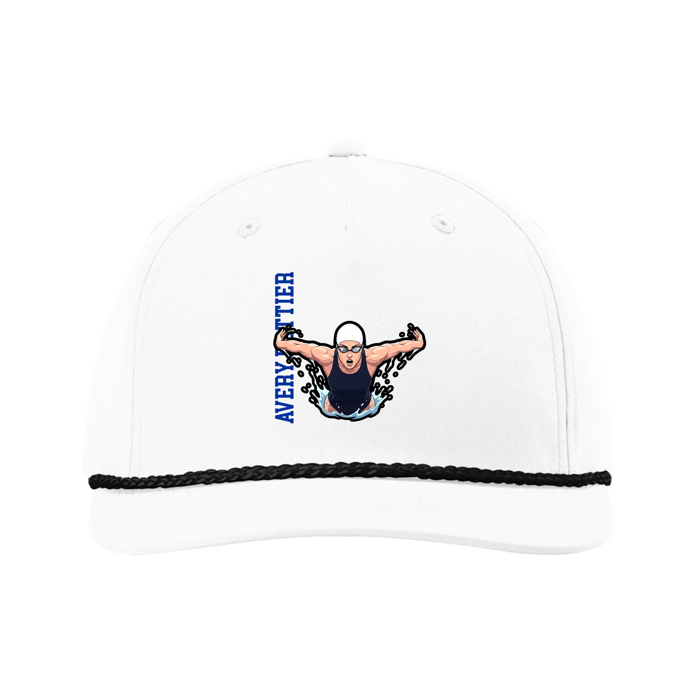 Five-Panel Classic Rope Cap — Name Vertical in White