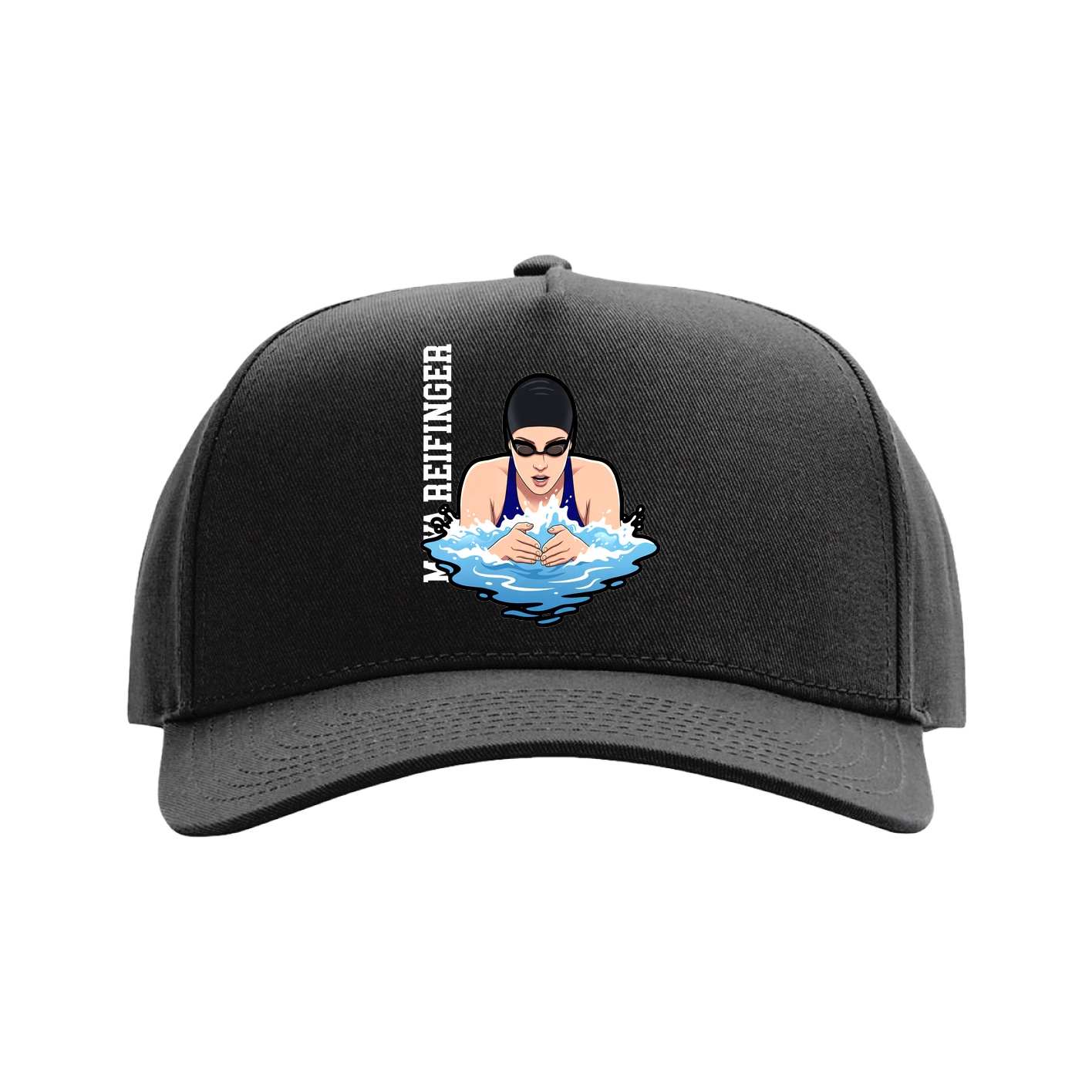Full Fabric Five-Panel Champ Cap — Name Vertical in Black