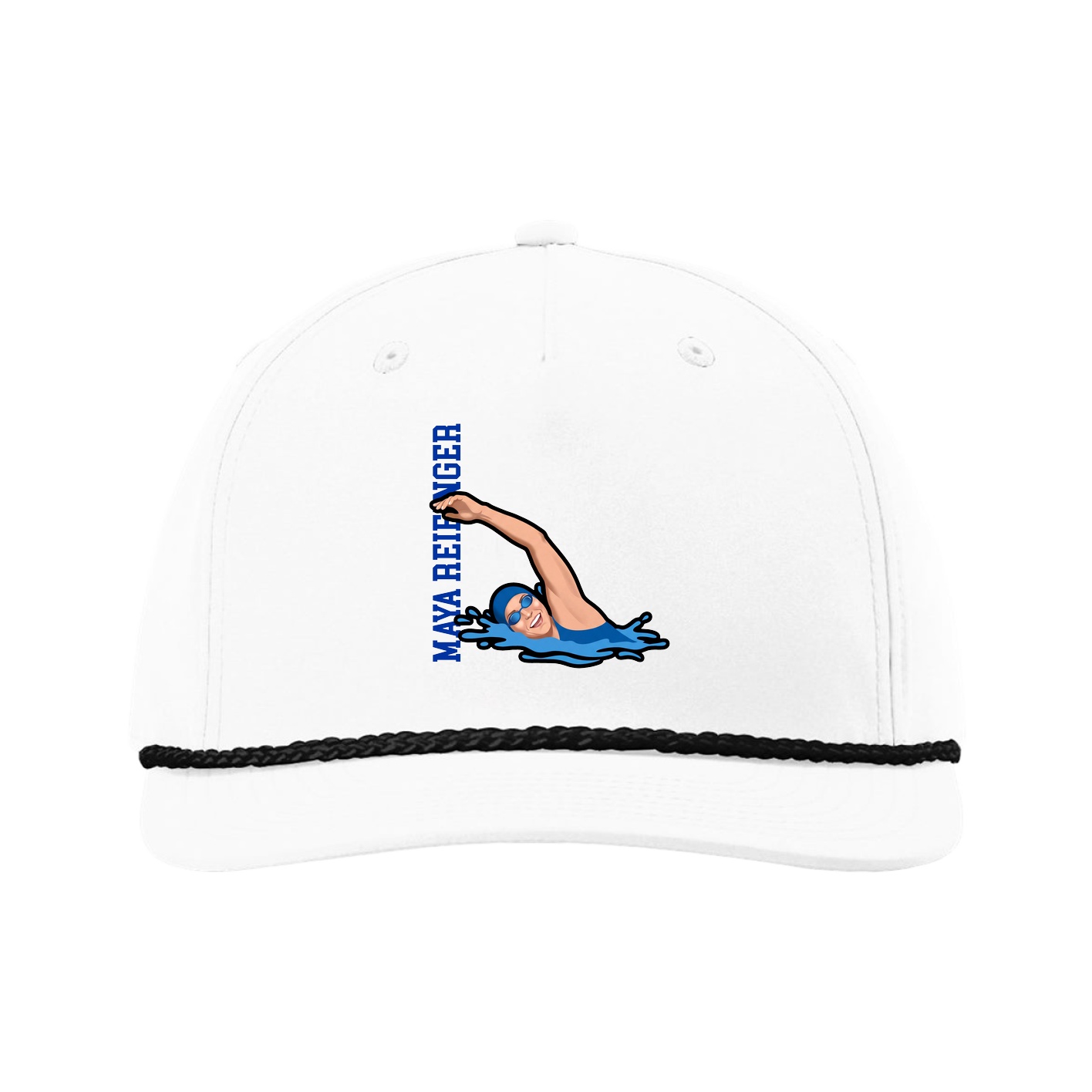 Five-Panel Classic Rope Cap — Name Vertical in White