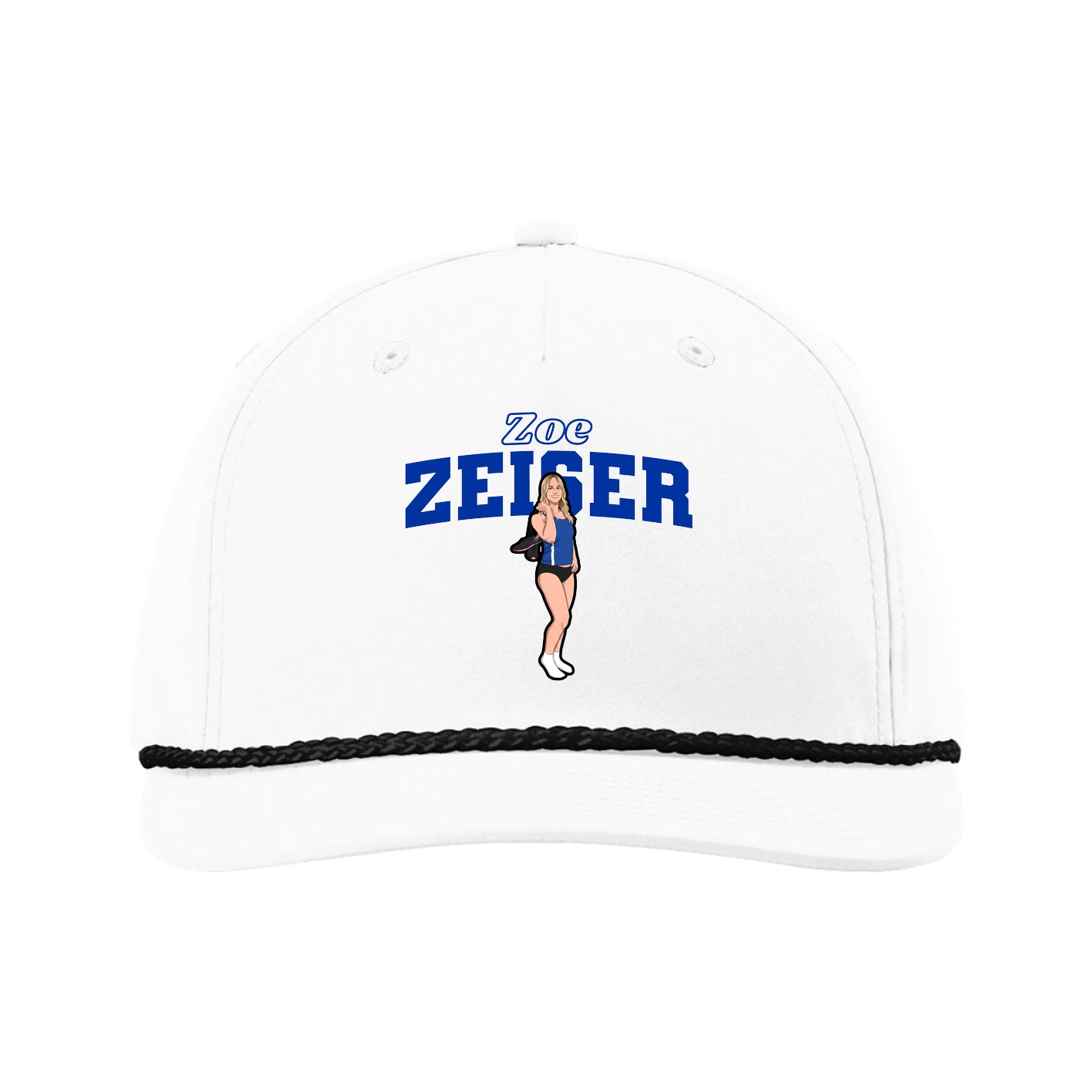 Five-Panel Classic Rope Cap — Name Arch in White