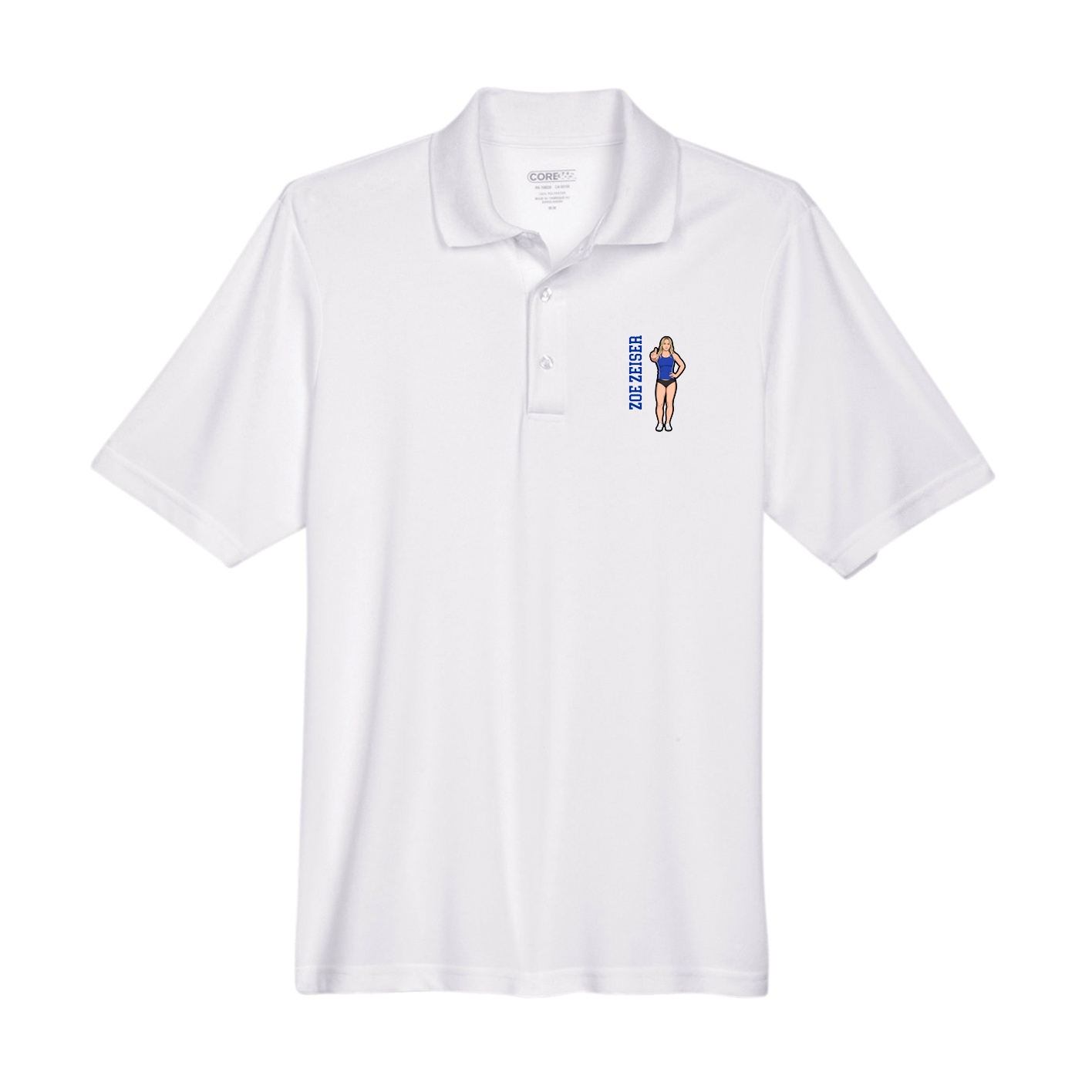 Performance Polo — Name Vertical in White