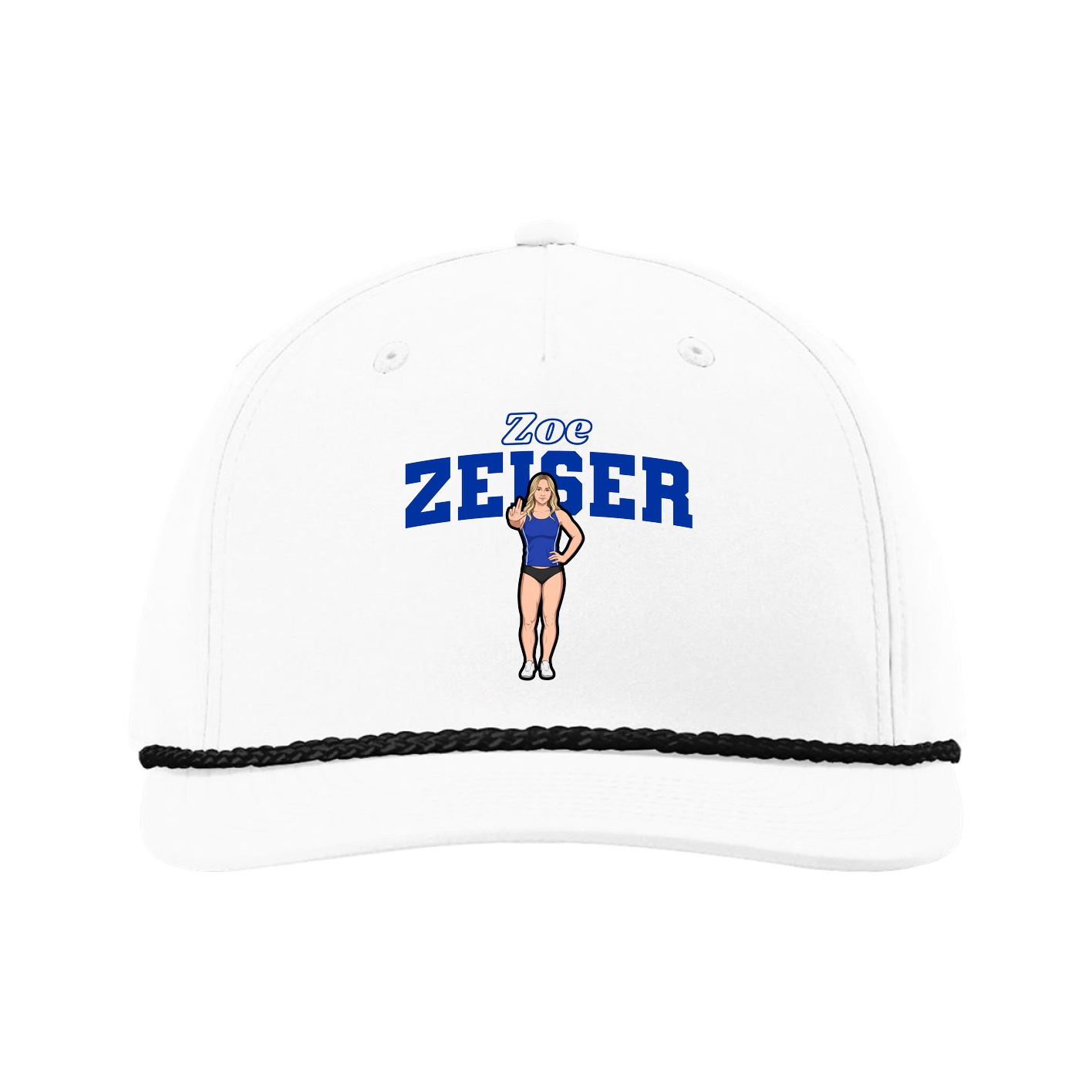 Five-Panel Classic Rope Cap — Name Arch in White