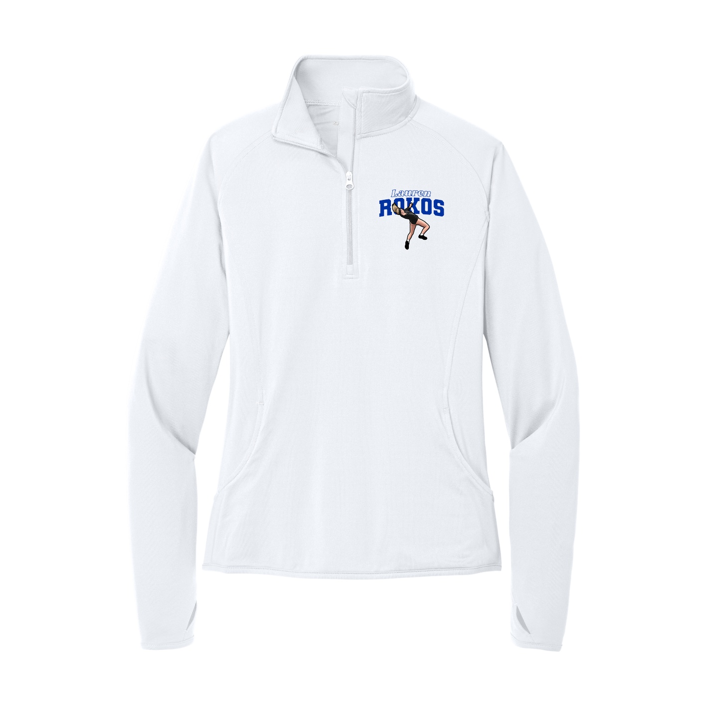 Women's Q-Zip Pullover — Name Arch in White