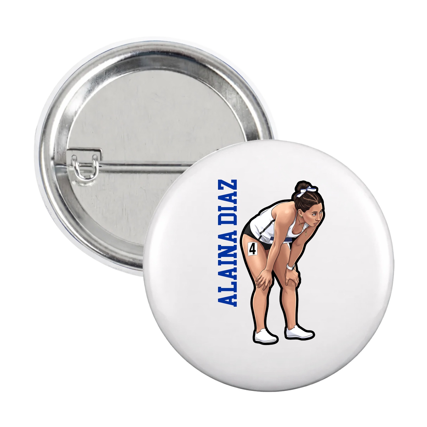 Game Day Button — Name Vertical in White
