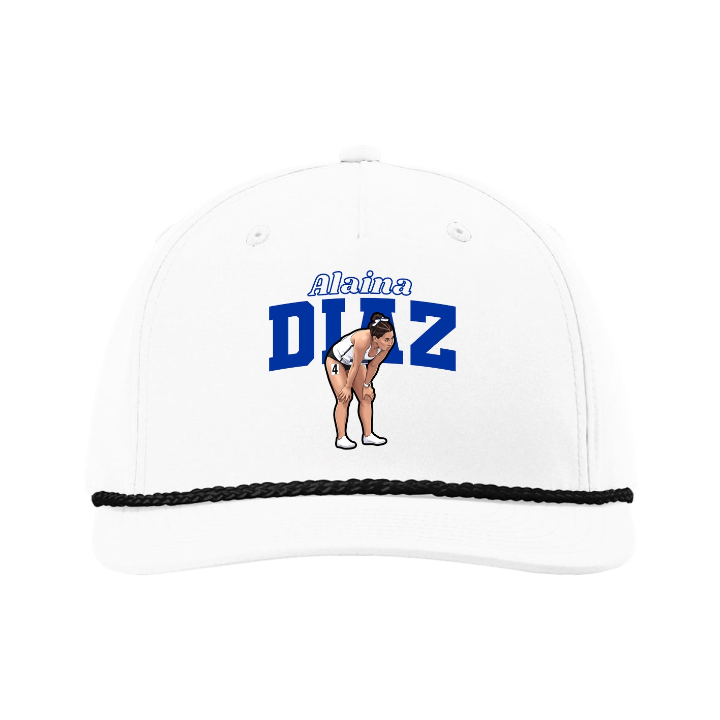 Five-Panel Classic Rope Cap — Name Arch in White