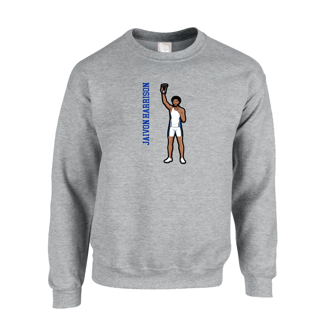 Fleece Crew — Name Vertical in Grey