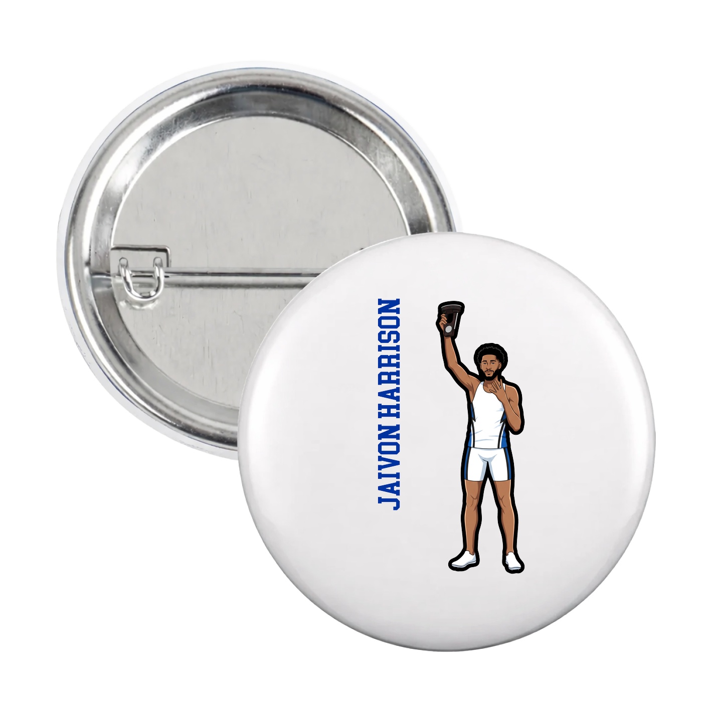 Game Day Button — Name Vertical in White