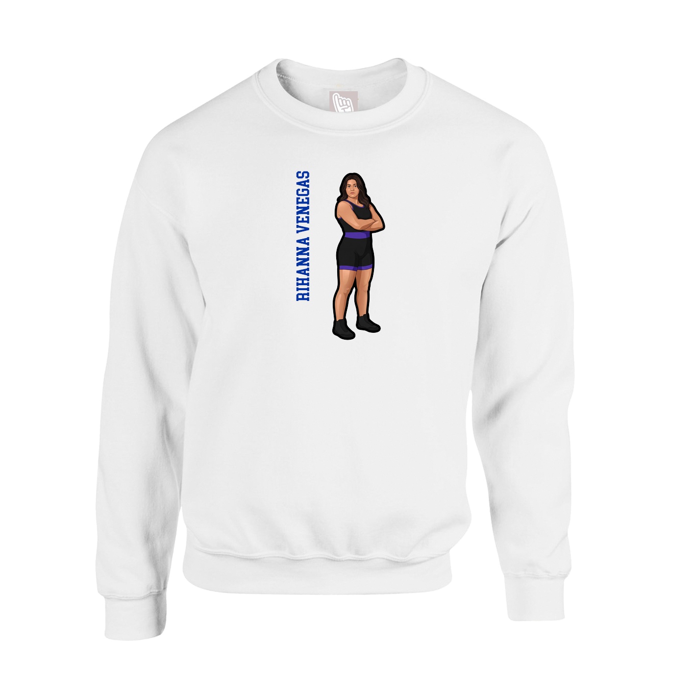 Fleece Crew — Name Vertical in White