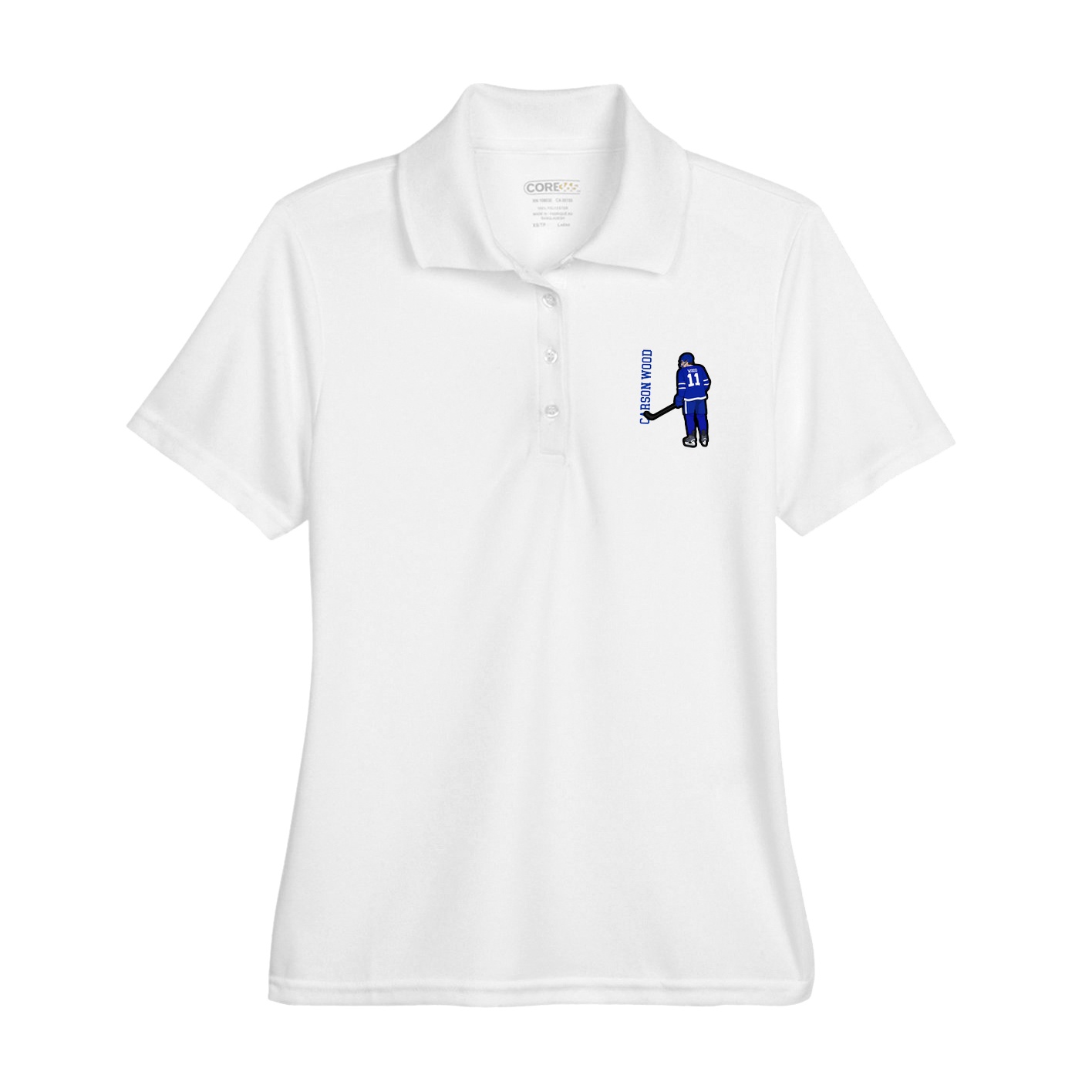 Womens Performance Polo — Name Vertical in White