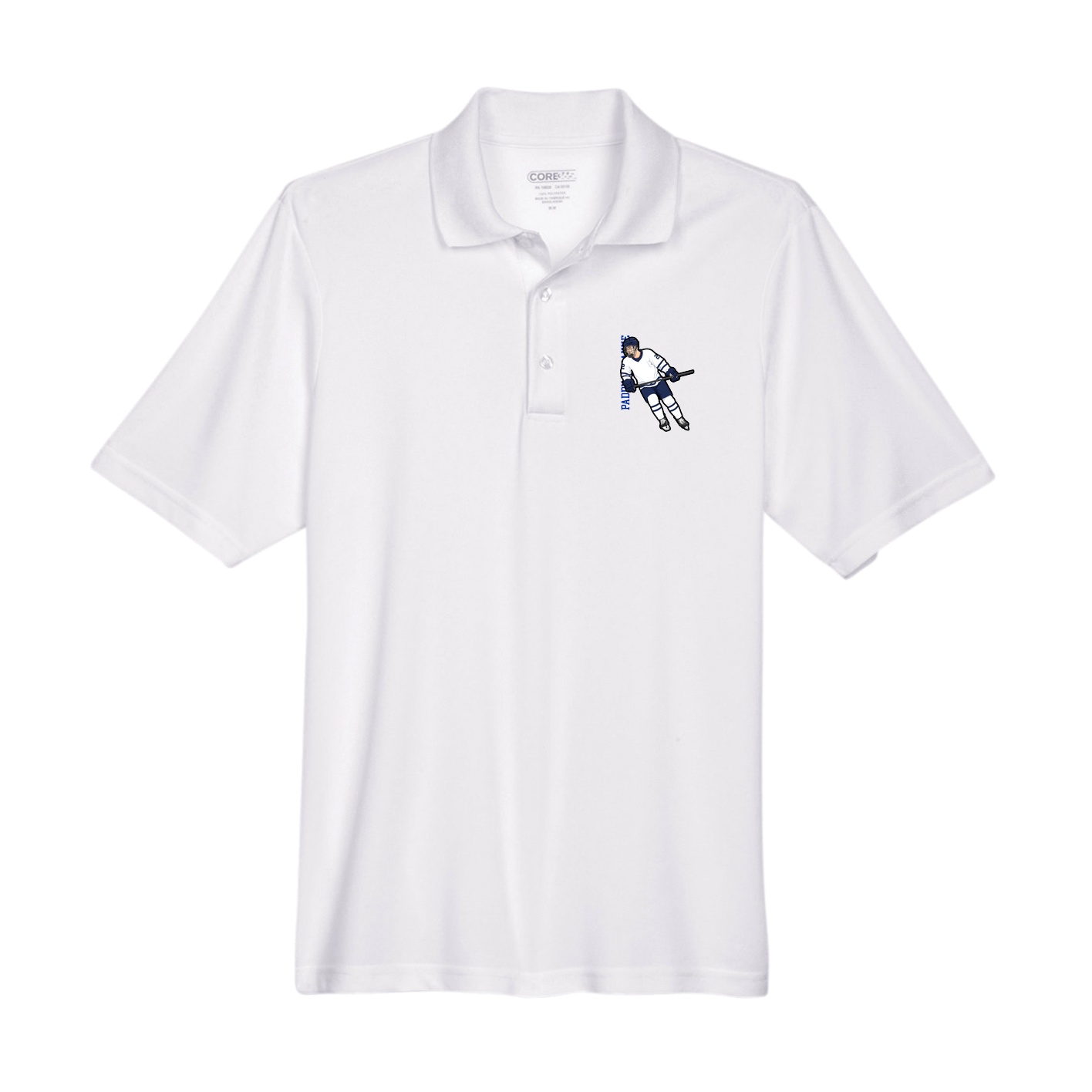 Performance Polo — Name Vertical in White